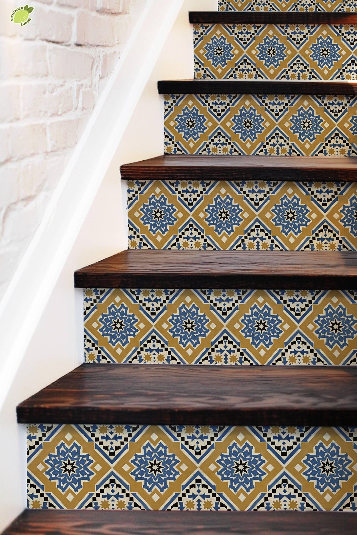 Blue Moroccan Star peel and stick stair riser decals, photo 5 of 8