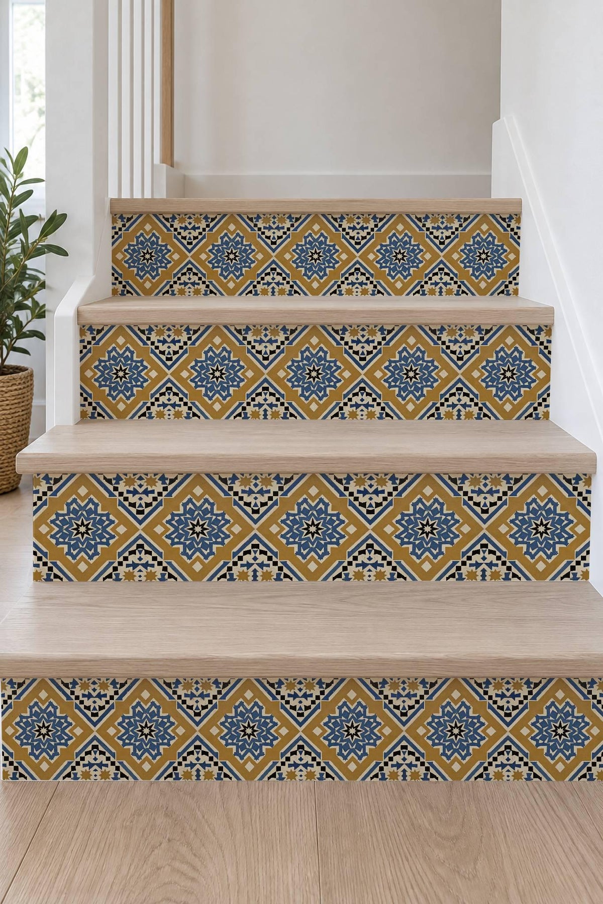 Blue Moroccan Star peel and stick stair riser decals, photo 7 of 8