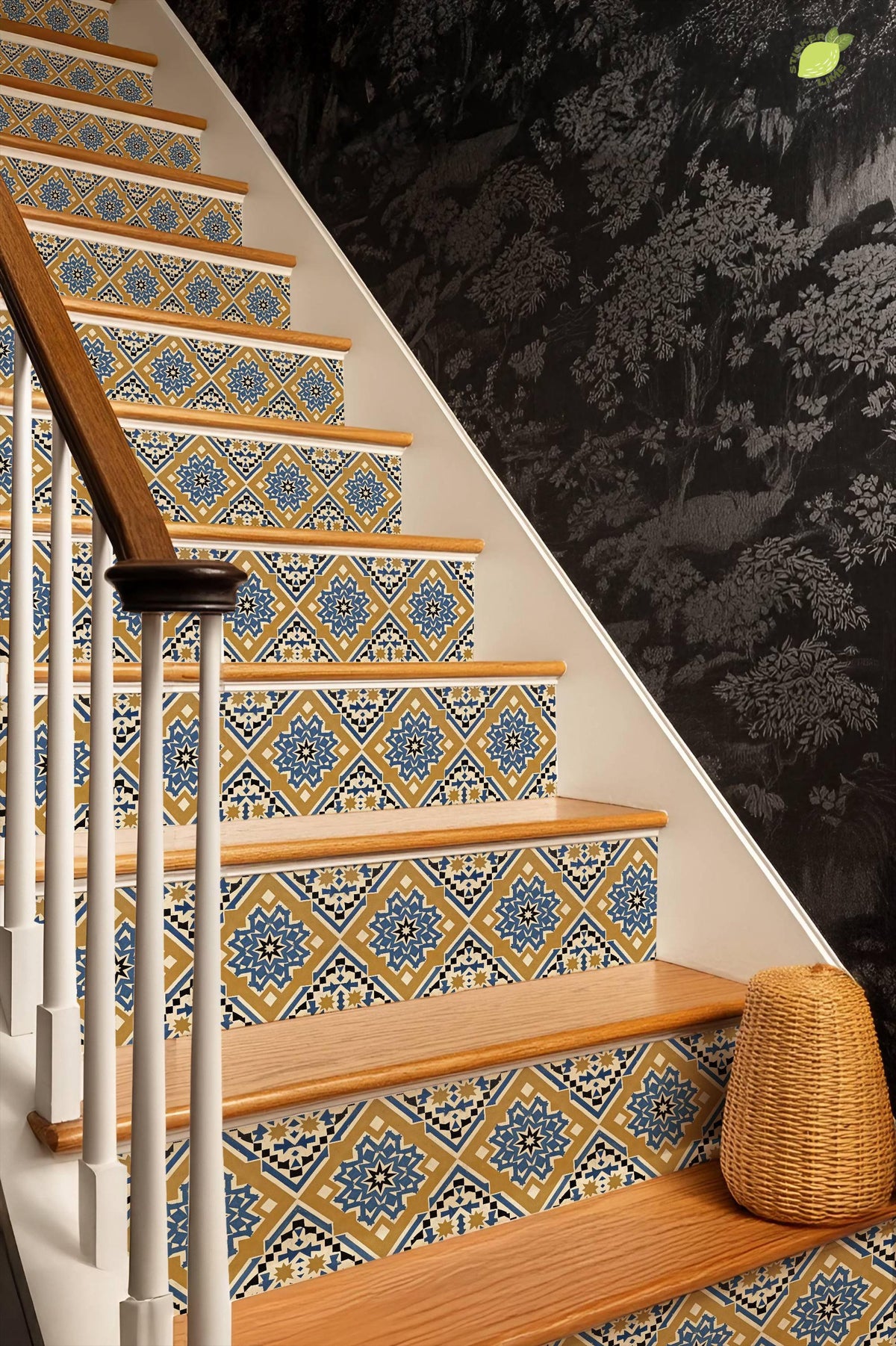 Blue Moroccan Star peel and stick stair riser decals, photo 8 of 8