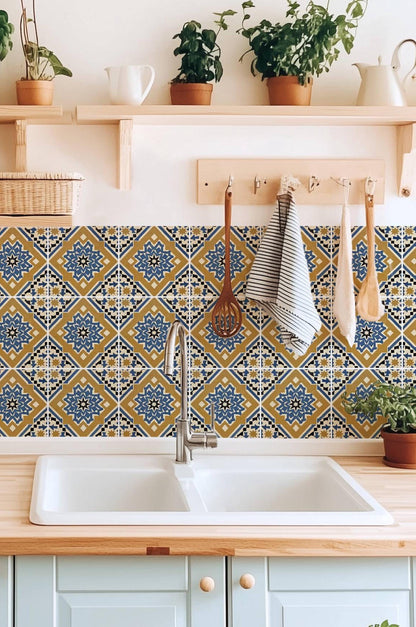 Blue Moroccan Star peel and stick tile decals