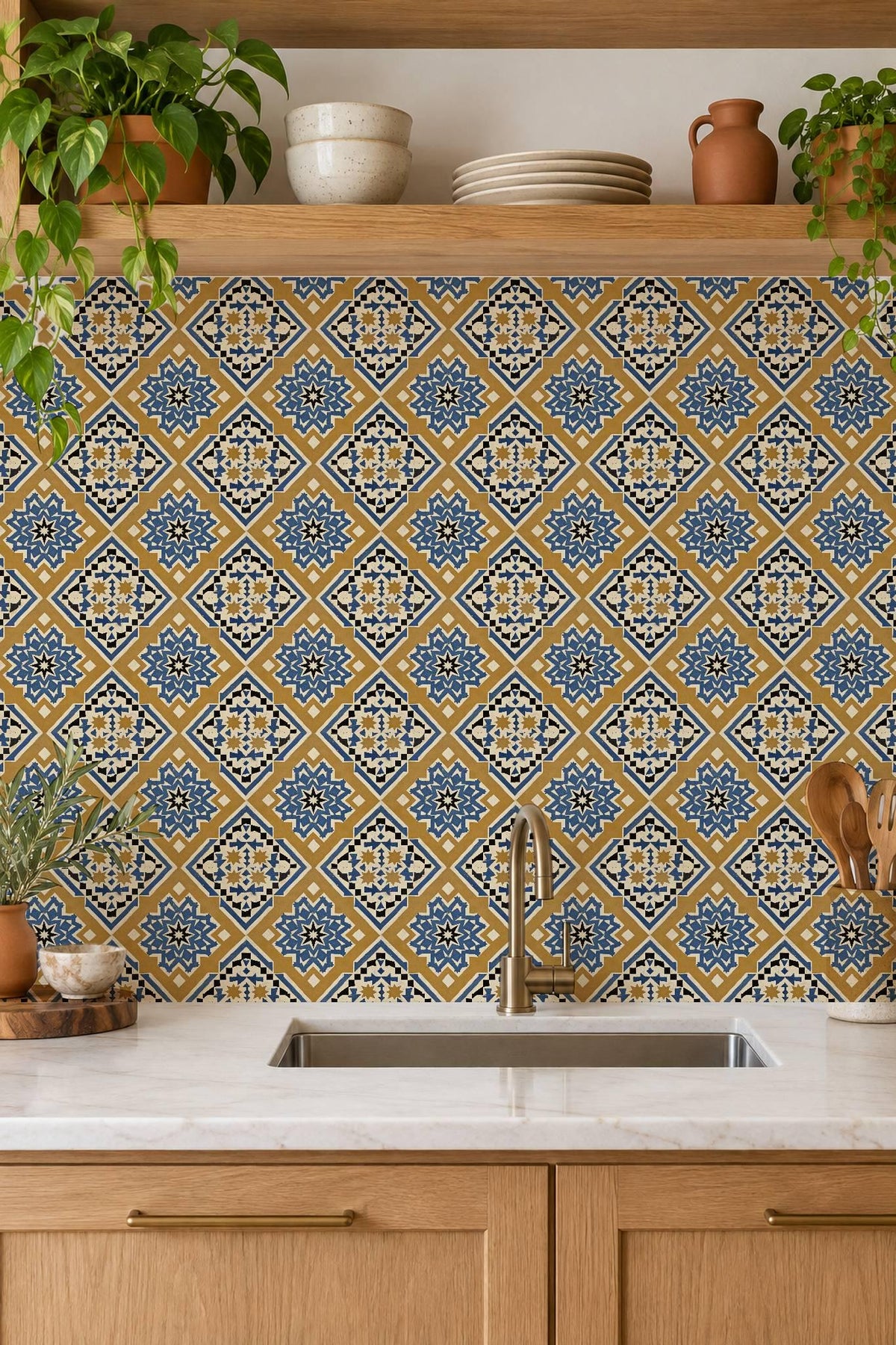 Blue Moroccan Star peel and stick tile decals, photo 3 of 8