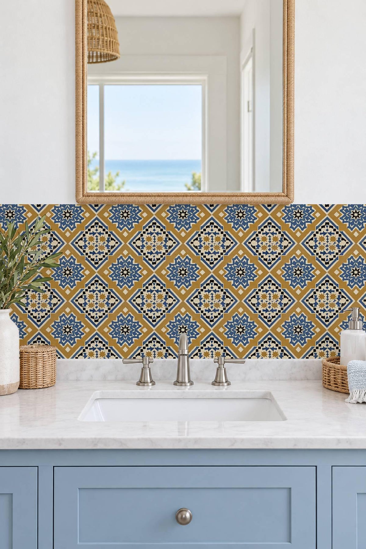 Blue Moroccan Star peel and stick tile decals, photo 4 of 8