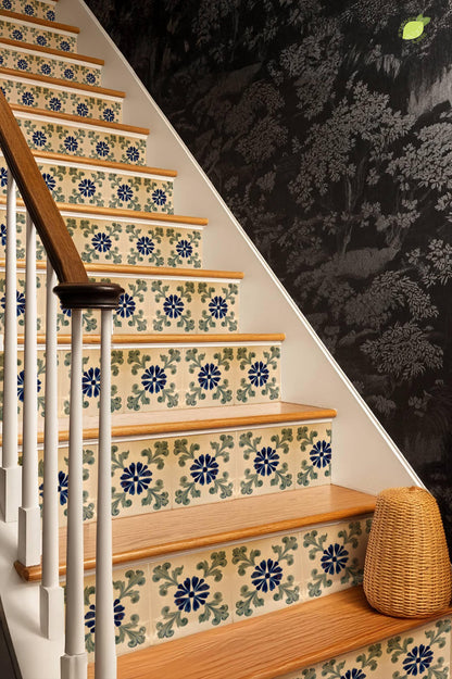 Blue Portuguese Floral peel and stick stair riser decals, photo 8 of 8