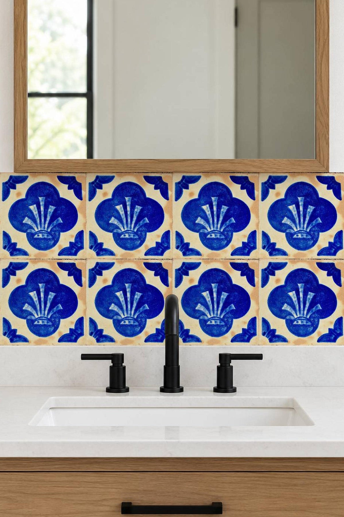 Blue Spanish Quatrefoil peel and stick tile decals