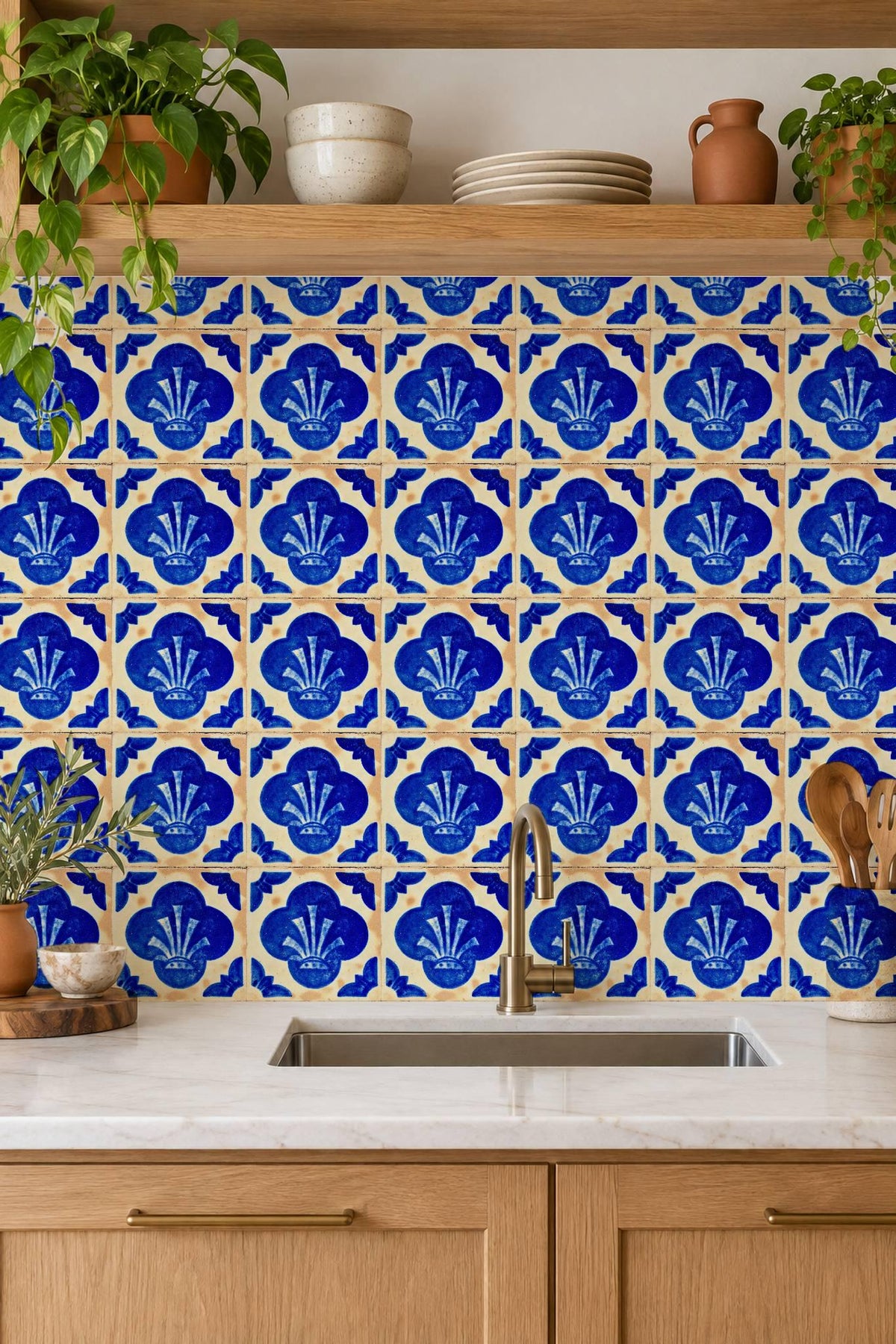 Blue Spanish Quatrefoil peel and stick tile decals, photo 3 of 8