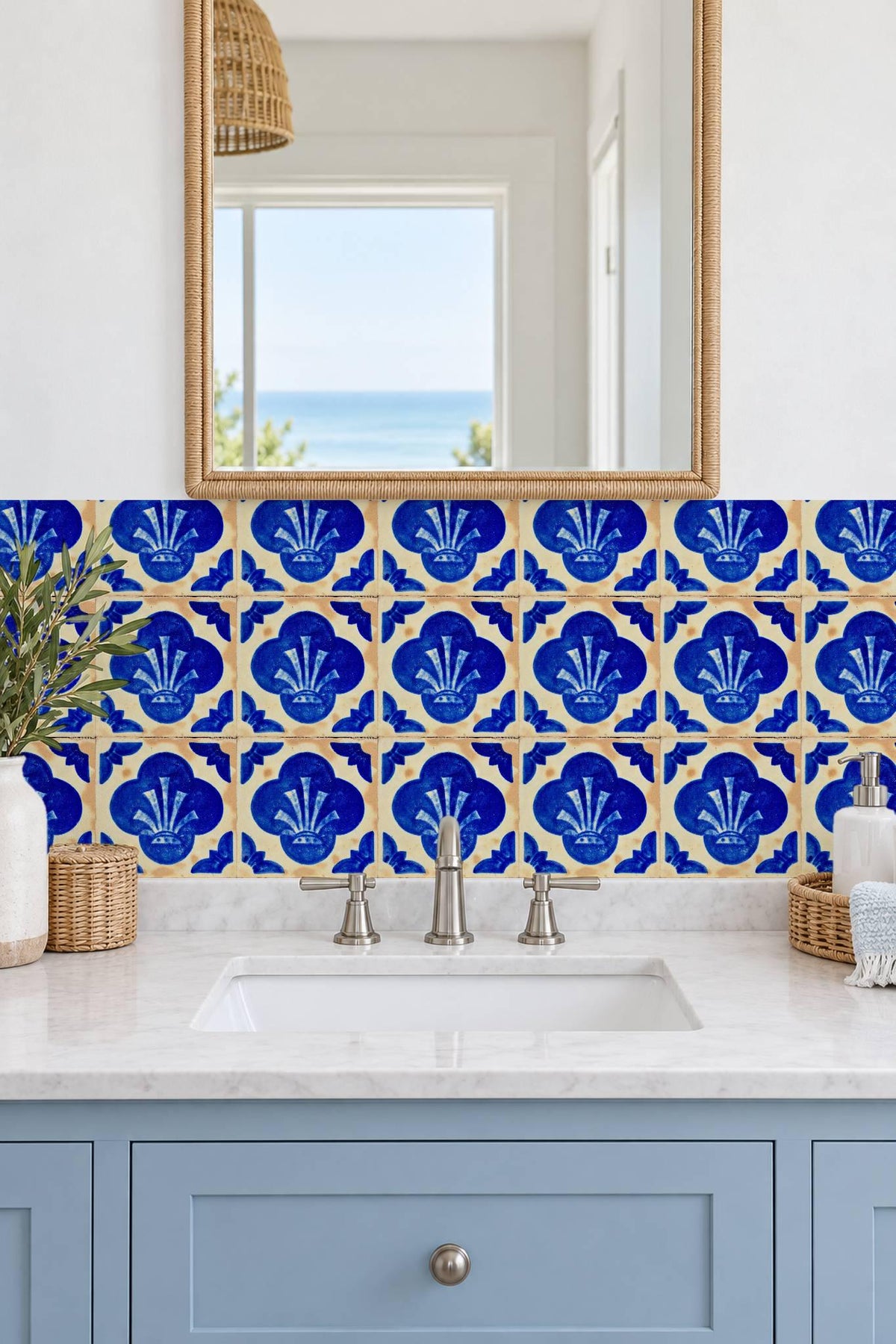 Blue Spanish Quatrefoil peel and stick tile decals, photo 4 of 8