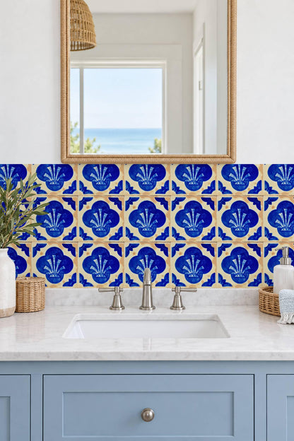 Blue Spanish Quatrefoil peel and stick tile decals, photo 4 of 8