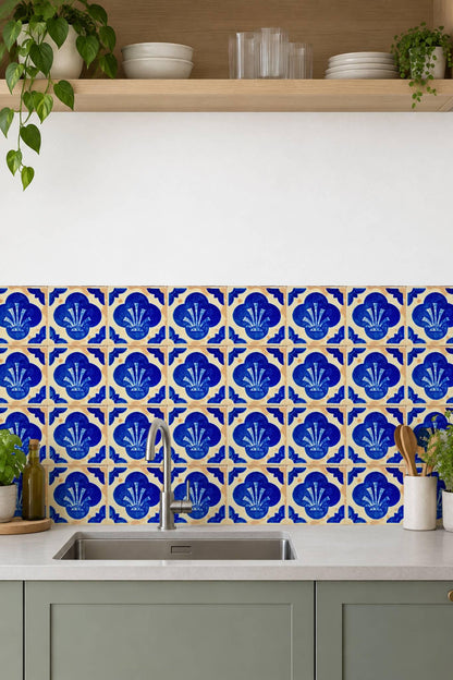 Blue Spanish Quatrefoil peel and stick tile decals, photo 6 of 8