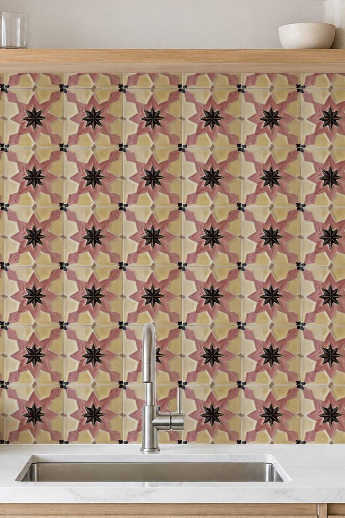 Mockups show the pattern in a room. Check the size menu for the decal dimensions.