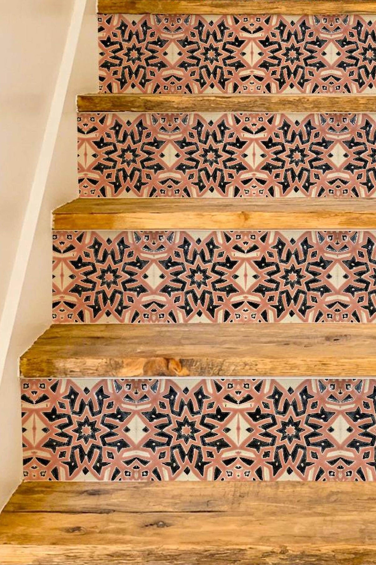 Blush Moroccan Star peel and stick stair riser decals