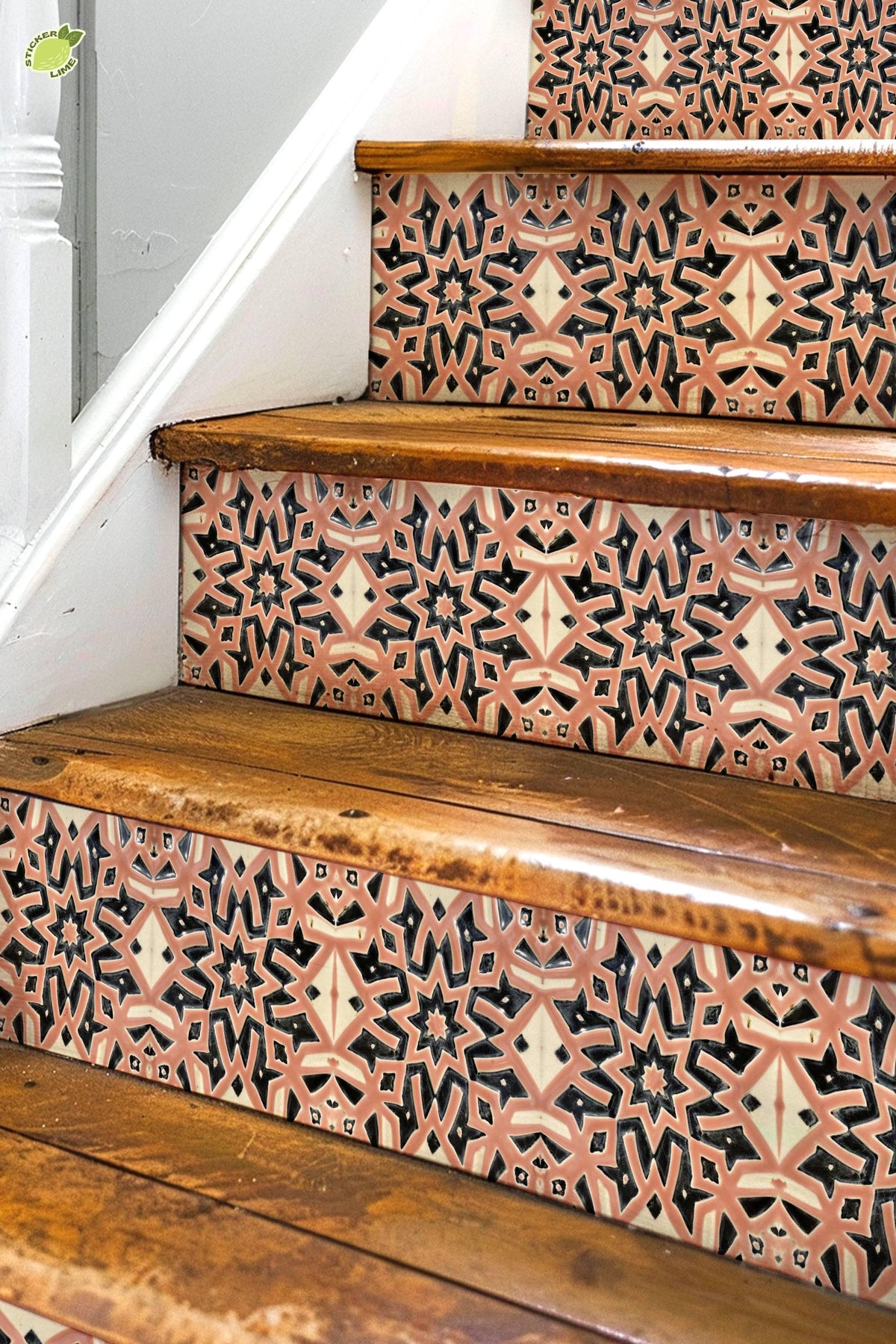 Blush Moroccan Star peel and stick stair riser decals, photo 3 of 8