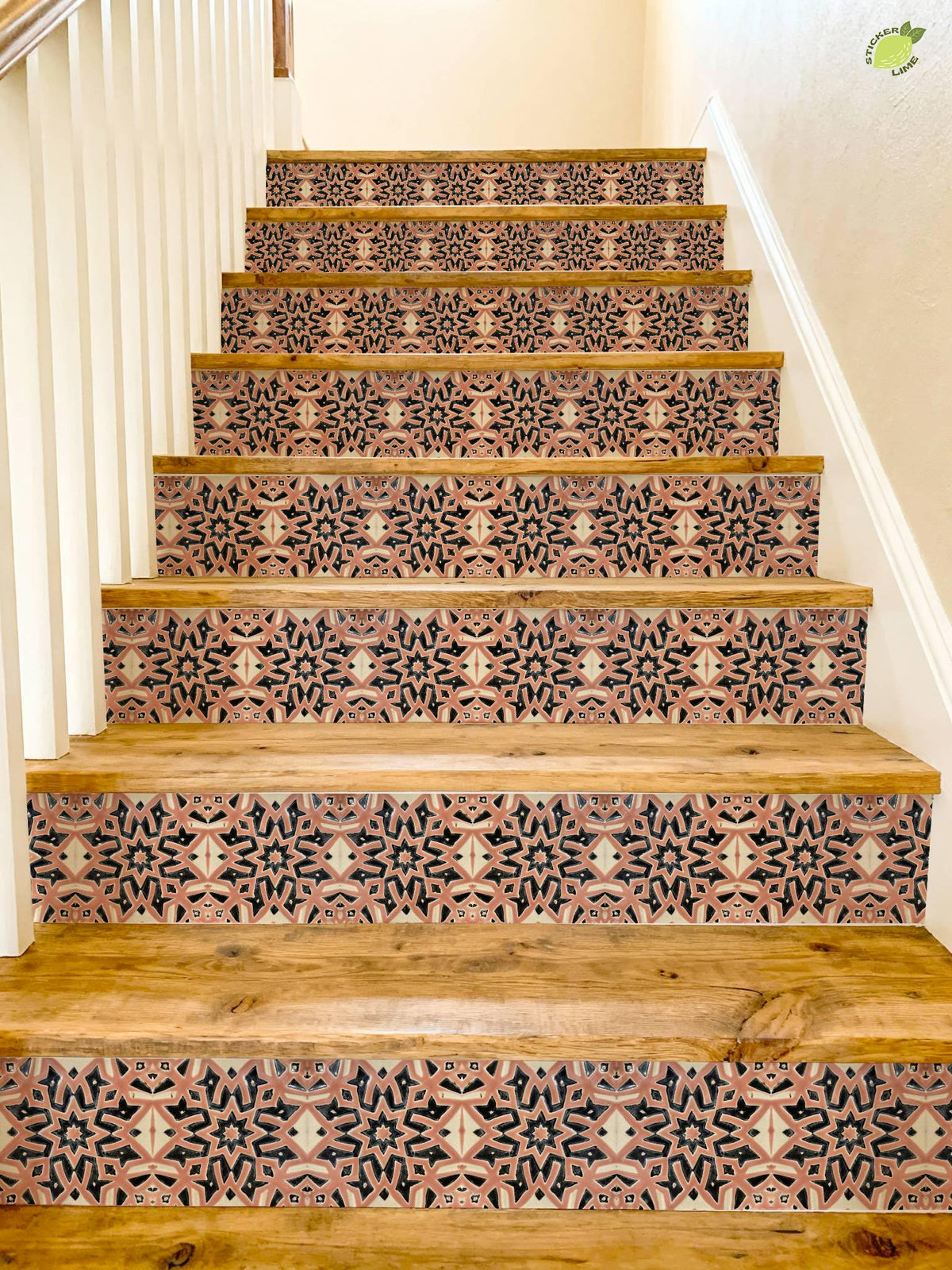 Blush Moroccan Star peel and stick stair riser decals, photo 4 of 8