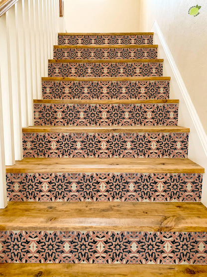 Blush Moroccan Star peel and stick stair riser decals, photo 4 of 8