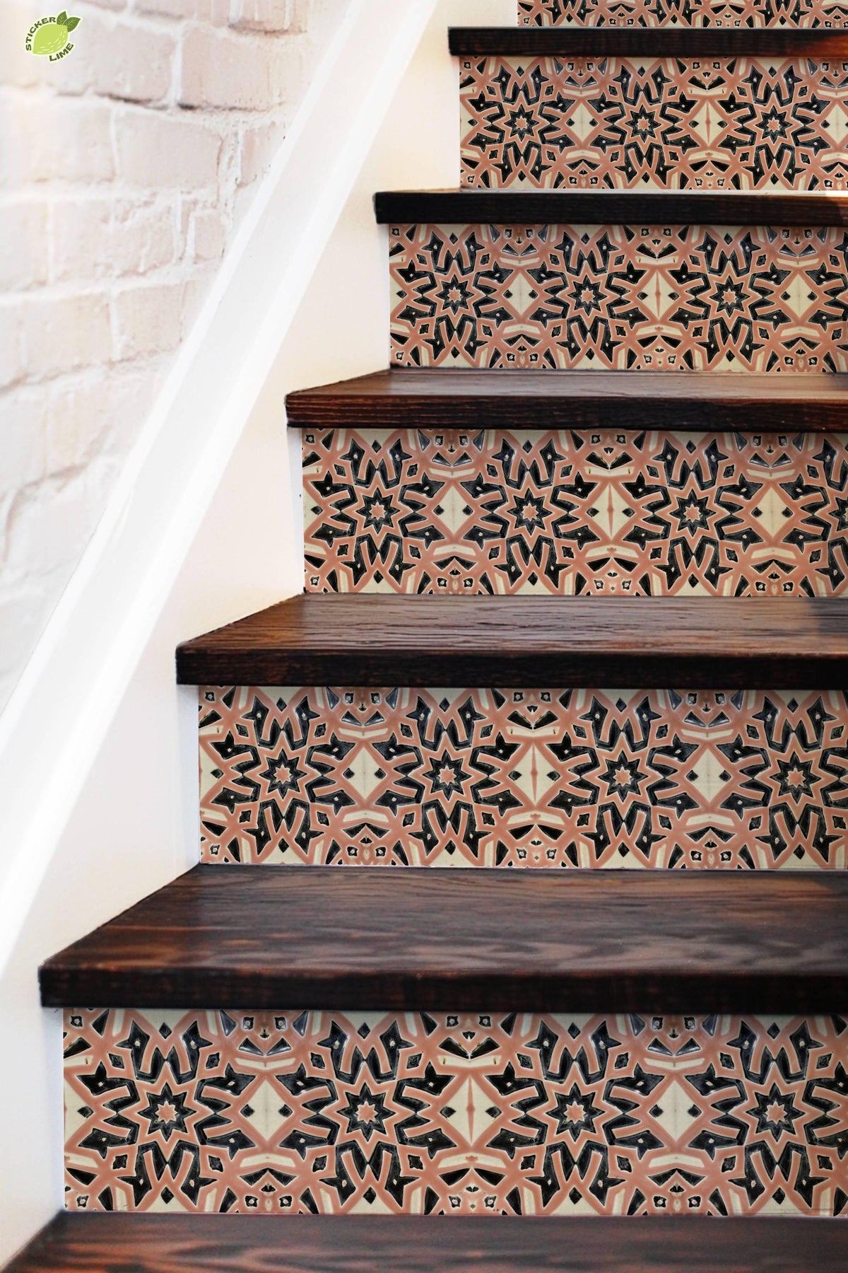 Blush Moroccan Star peel and stick stair riser decals, photo 5 of 8