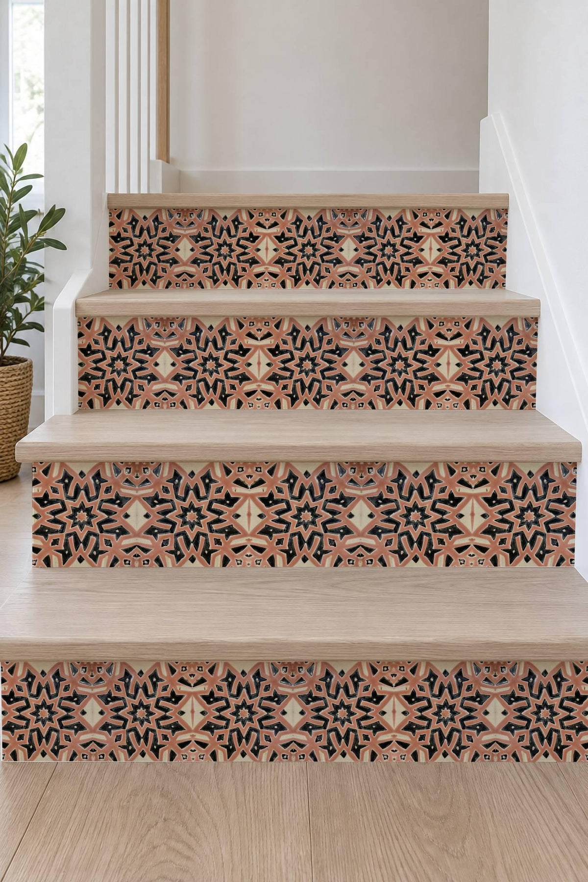 Blush Moroccan Star peel and stick stair riser decals, photo 7 of 8