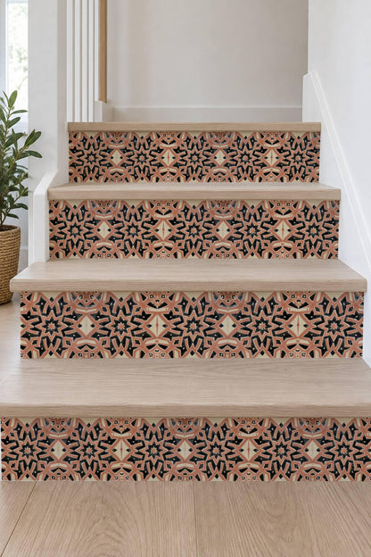 Blush Moroccan Star peel and stick stair riser decals, photo 7 of 8