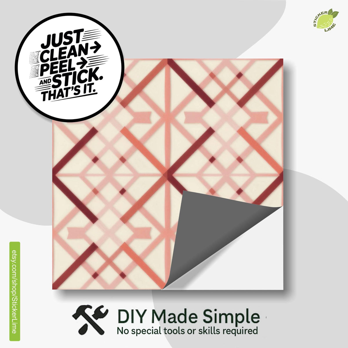 Blush Pink Deco Lattice peel and stick tile decals, photo 2 of 8