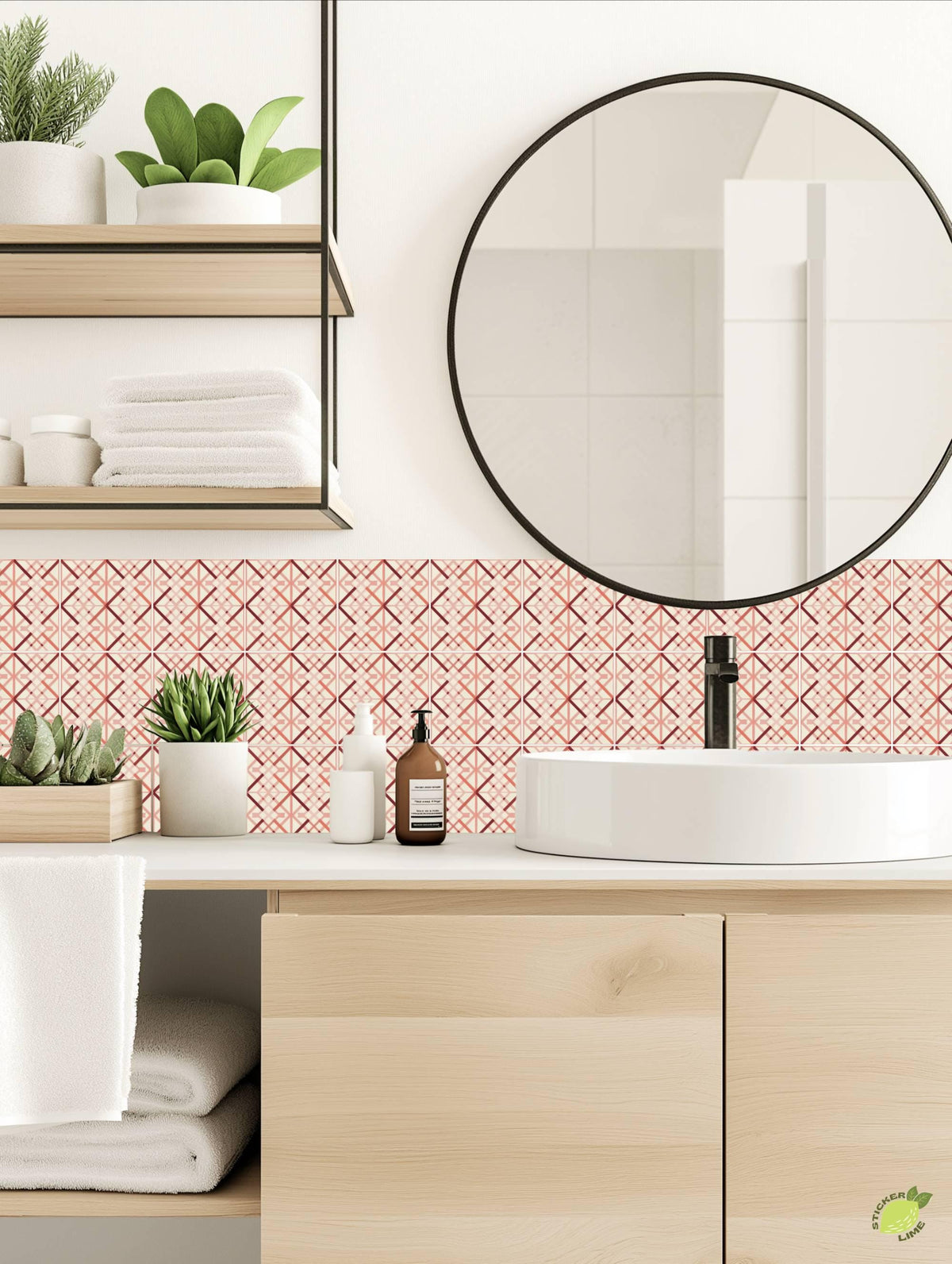 Blush Pink Deco Lattice peel and stick tile decals, photo 4 of 8