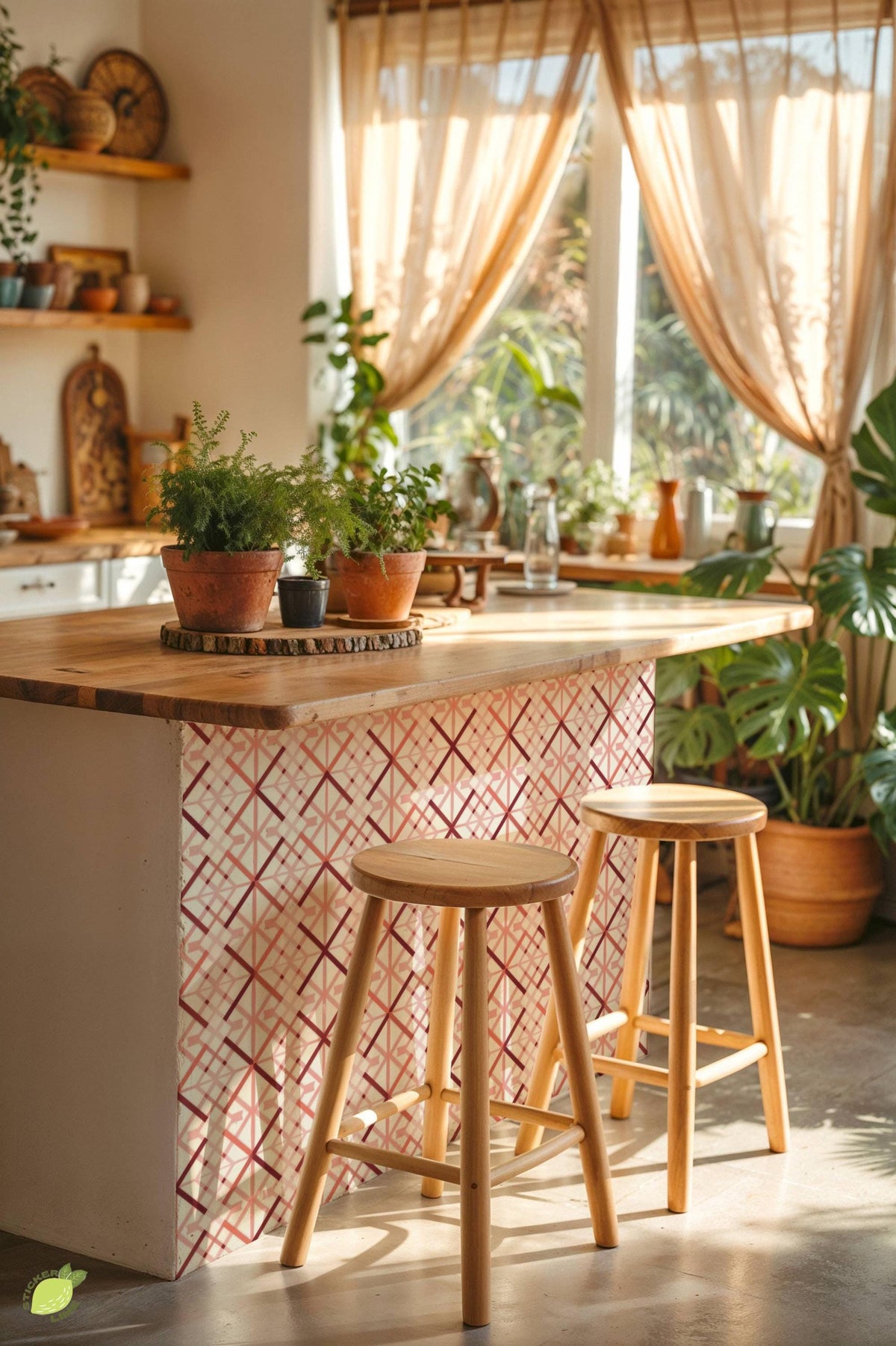 Blush Pink Deco Lattice peel and stick tile decals, photo 5 of 8