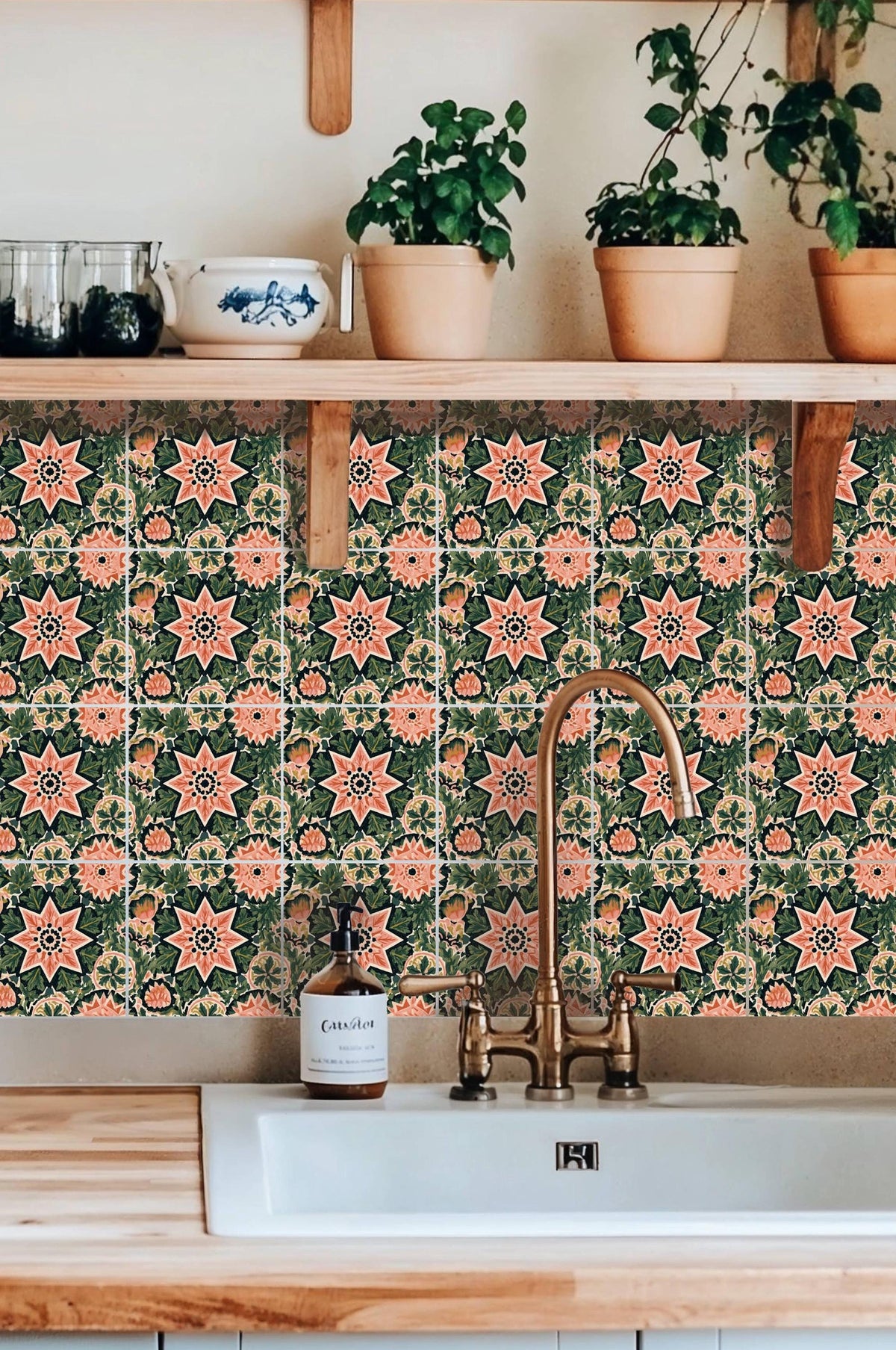 Mockups show the pattern in a room. Check the size menu for the decal dimensions.