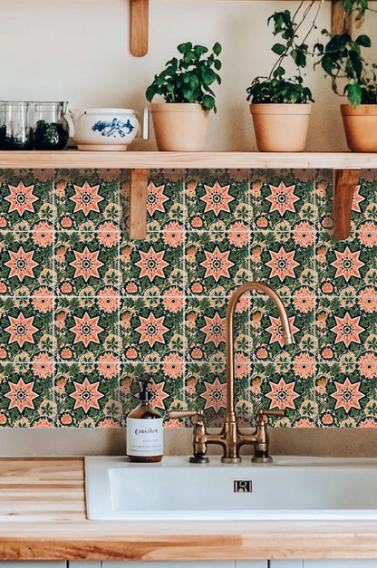 Boho Floral Starburst Botanical peel and stick tile decals