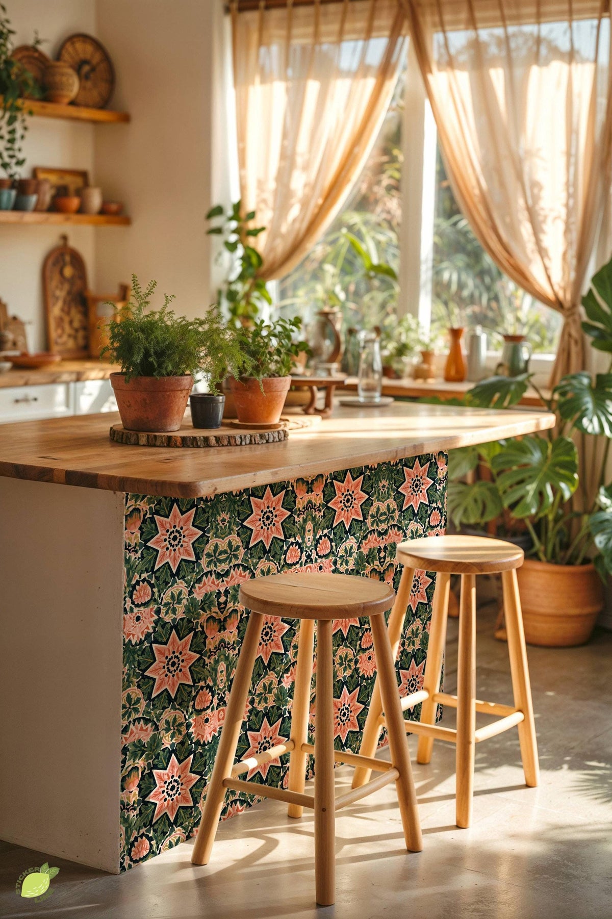 Boho Floral Starburst Botanical peel and stick tile decals, photo 5 of 8