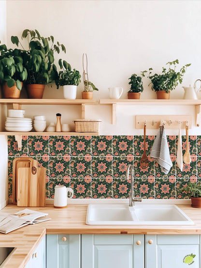Boho Floral Starburst Botanical peel and stick tile decals, photo 6 of 8