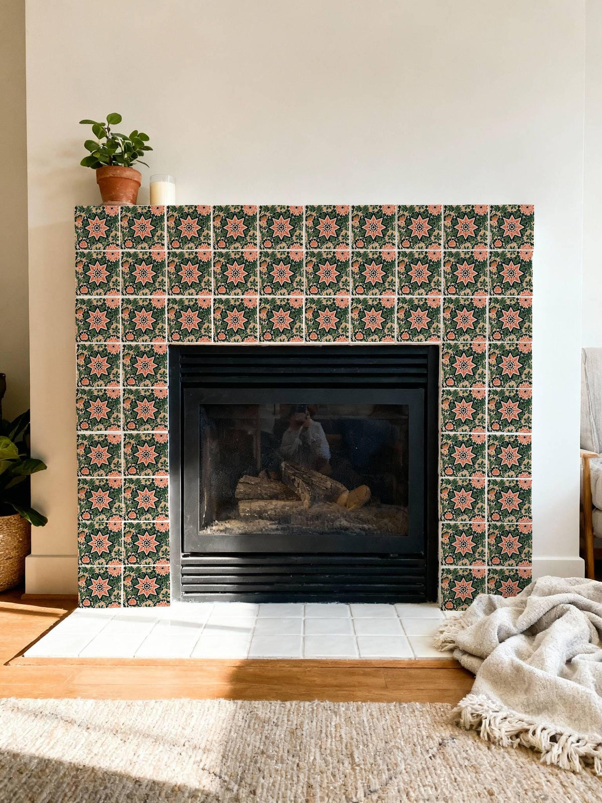 Boho Floral Starburst Botanical peel and stick tile decals, photo 7 of 8