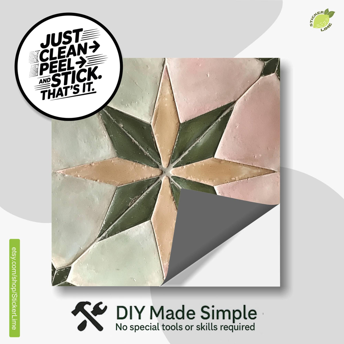 Pink & Beige Boho Star peel and stick tile decals, photo 2 of 8