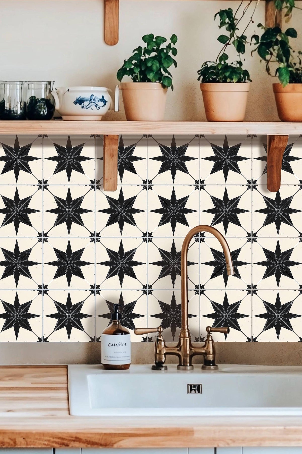 Black & White Boho Star peel and stick tile decals