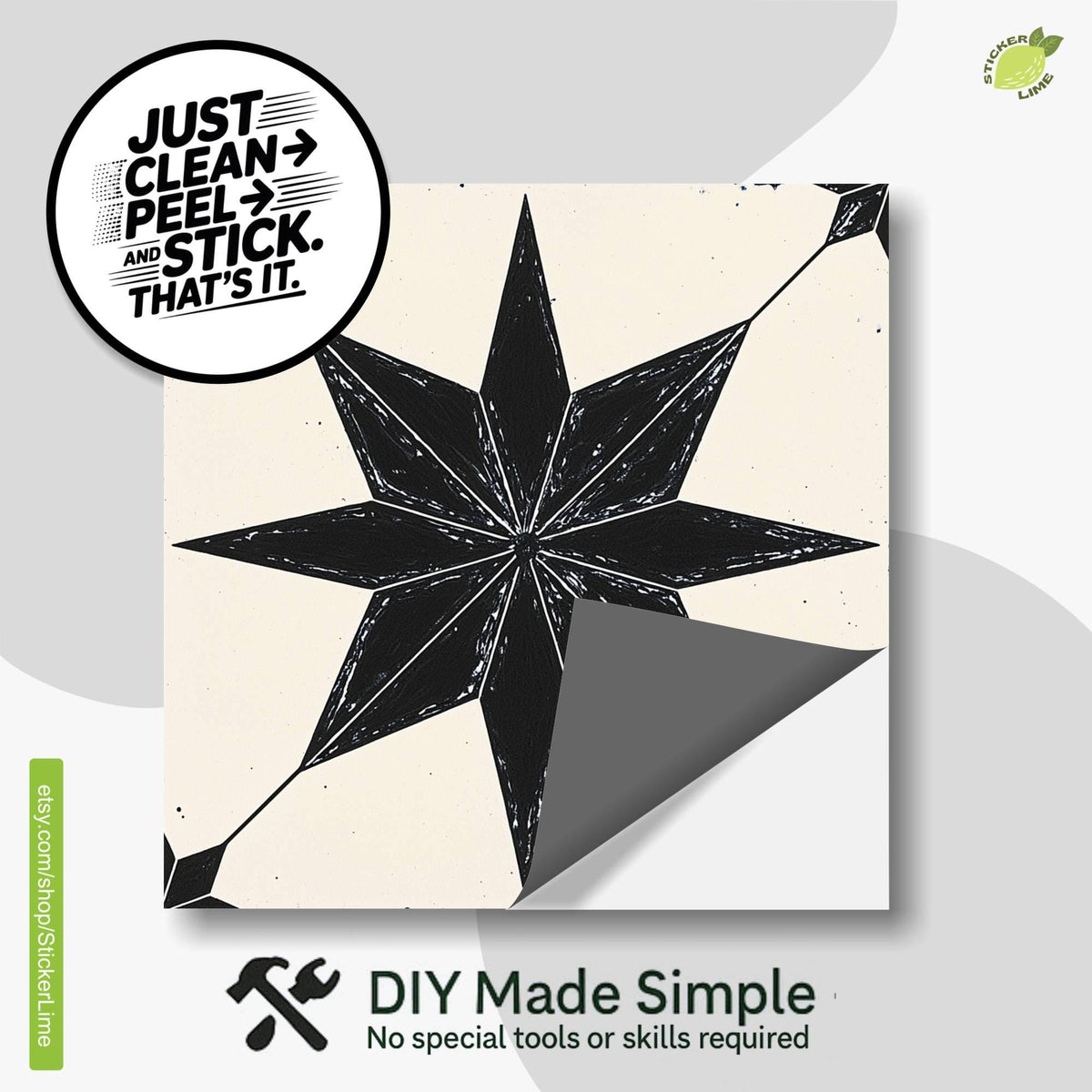Black & White Boho Star peel and stick tile decals, photo 2 of 8