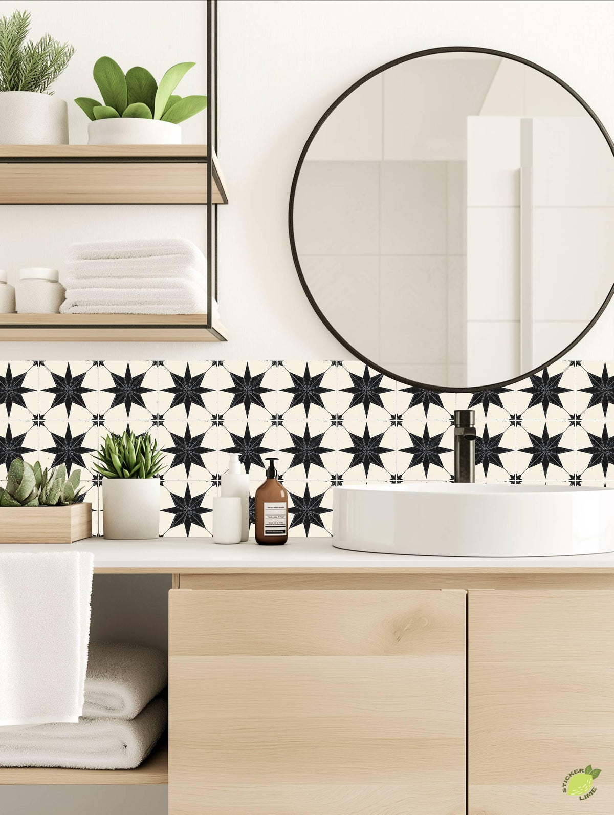 Black & White Boho Star peel and stick tile decals, photo 3 of 8