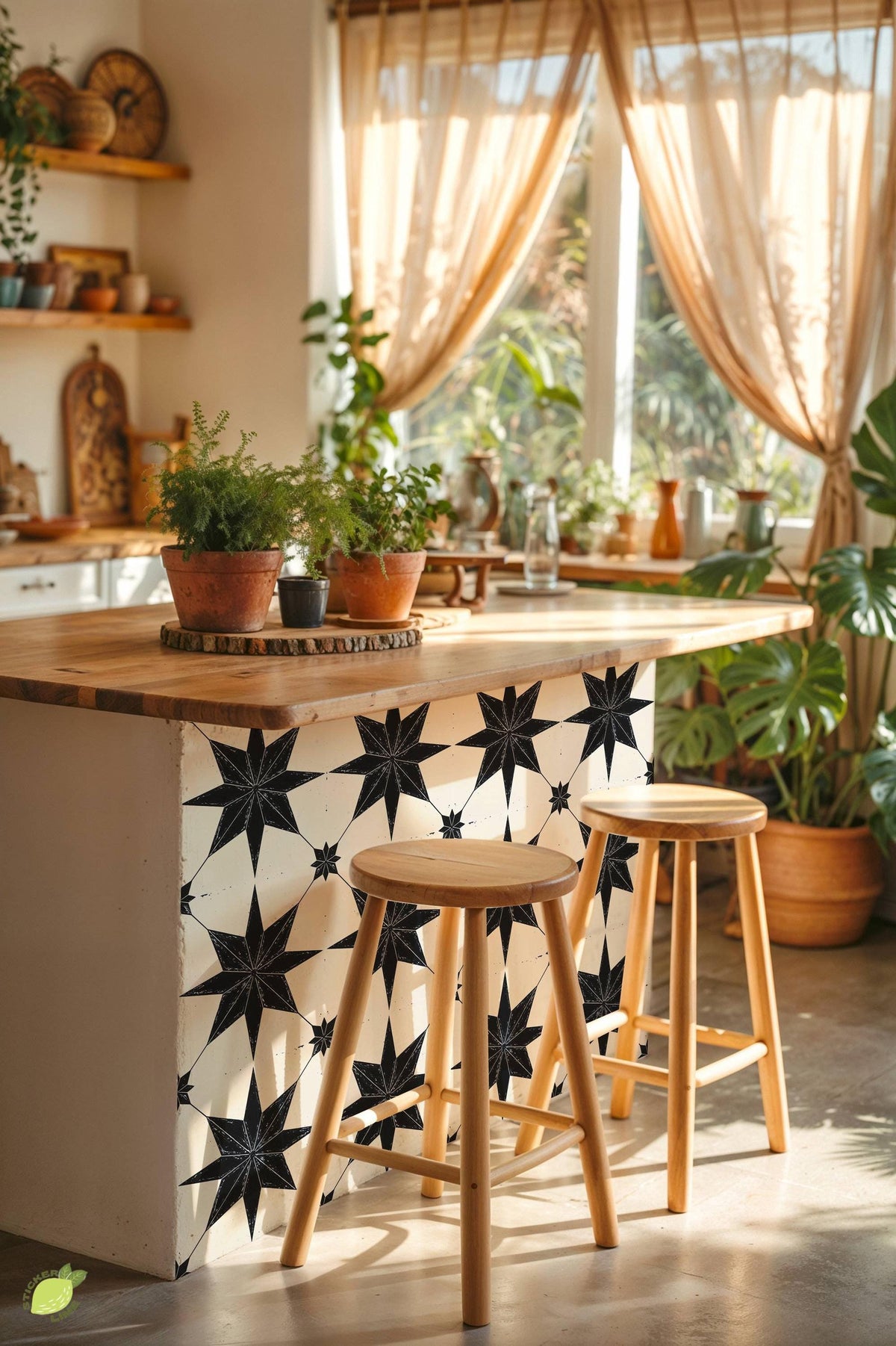 Black & White Boho Star peel and stick tile decals, photo 4 of 8