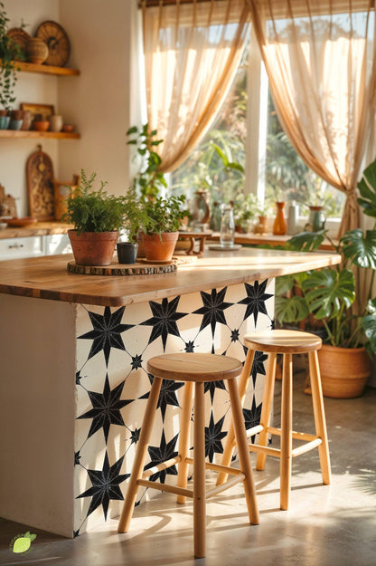 Black & White Boho Star peel and stick tile decals, photo 4 of 8