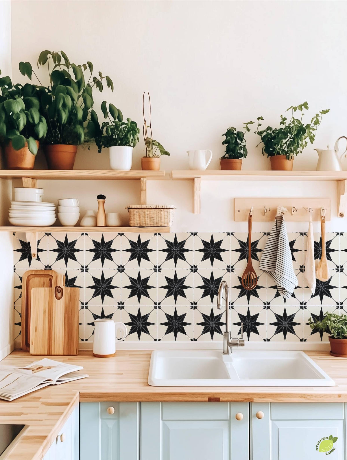 Black & White Boho Star peel and stick tile decals, photo 5 of 8