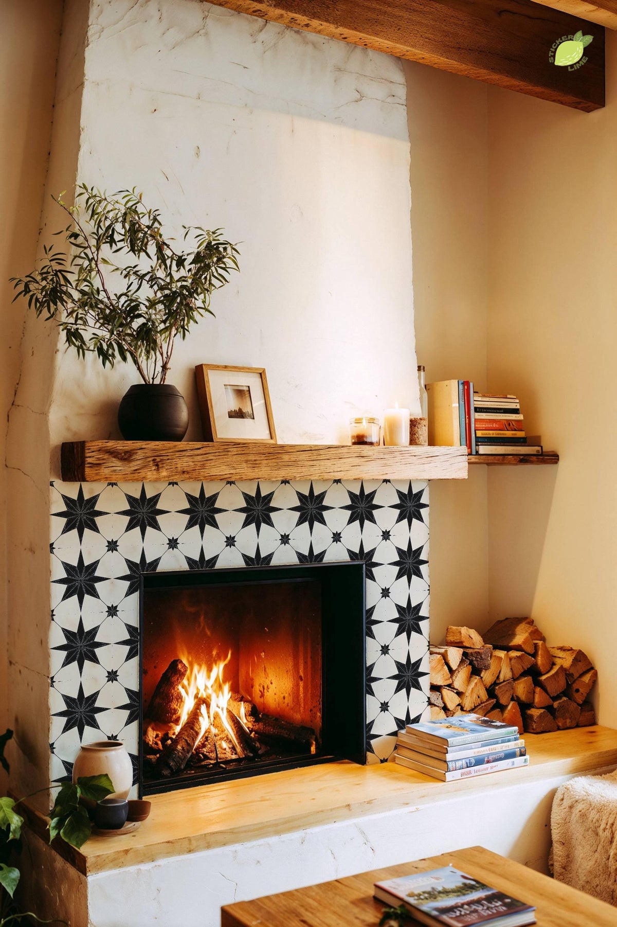 Black & White Boho Star peel and stick tile decals, photo 6 of 8
