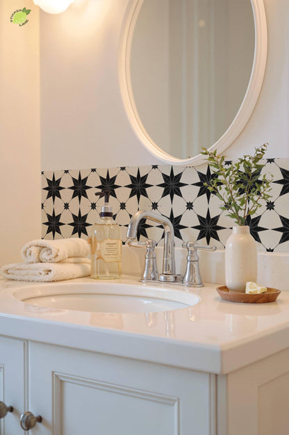 Black & White Boho Star peel and stick tile decals, photo 7 of 8