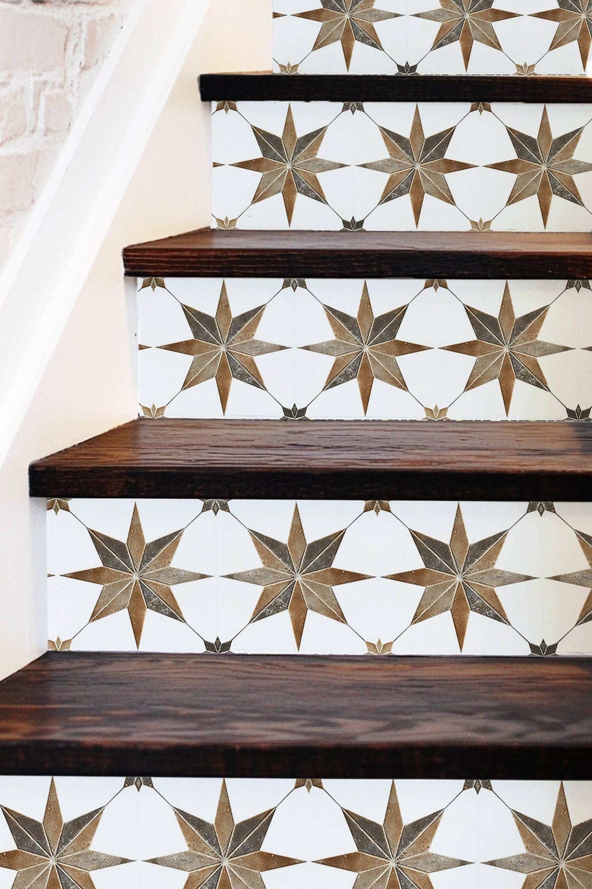 Brown & Gray Boho Star Tile peel and stick stair riser decals