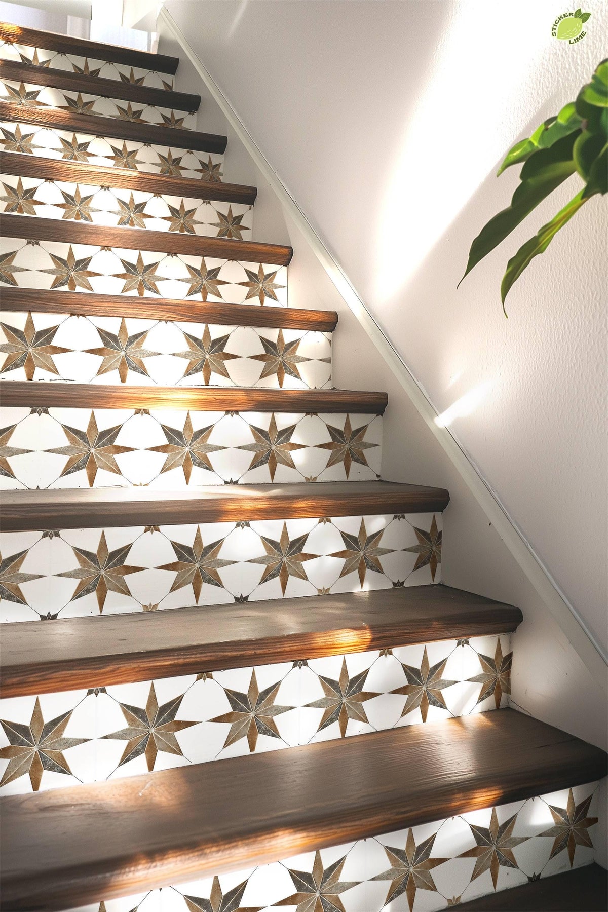 Brown & Gray Boho Star Tile peel and stick stair riser decals, photo 5 of 8