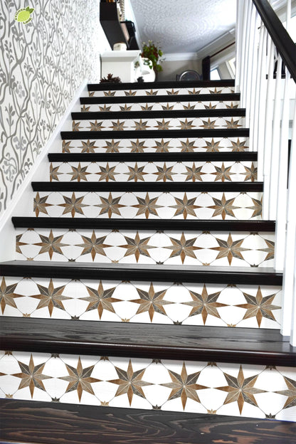 Brown & Gray Boho Star Tile peel and stick stair riser decals, photo 6 of 8