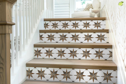 Brown & Gray Boho Star Tile peel and stick stair riser decals, photo 7 of 8