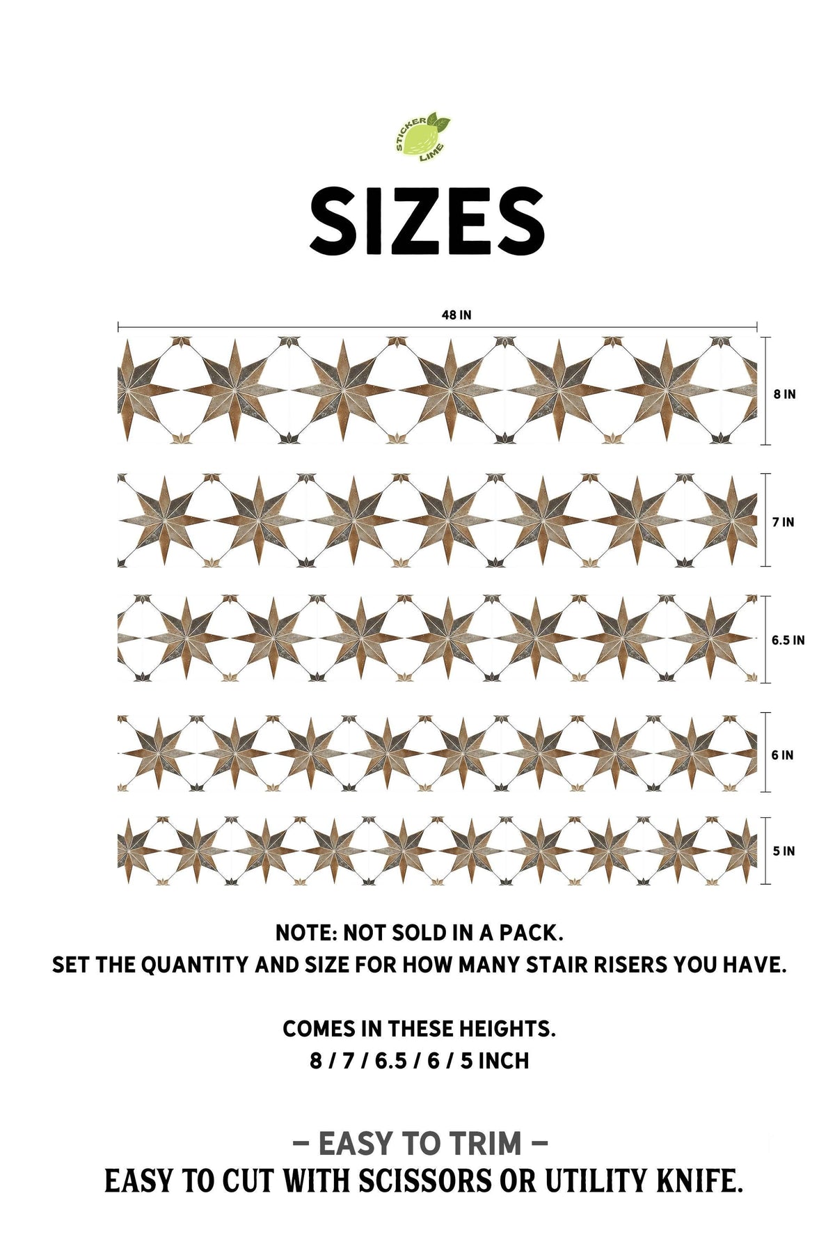 Brown & Gray Boho Star Tile peel and stick stair riser decals, photo 8 of 8