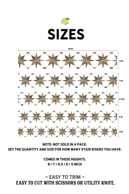 Brown & Gray Boho Star Tile peel and stick stair riser decals, photo 8 of 8