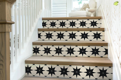 Black & White Boho Star Tile peel and stick stair riser decals, photo 7 of 8