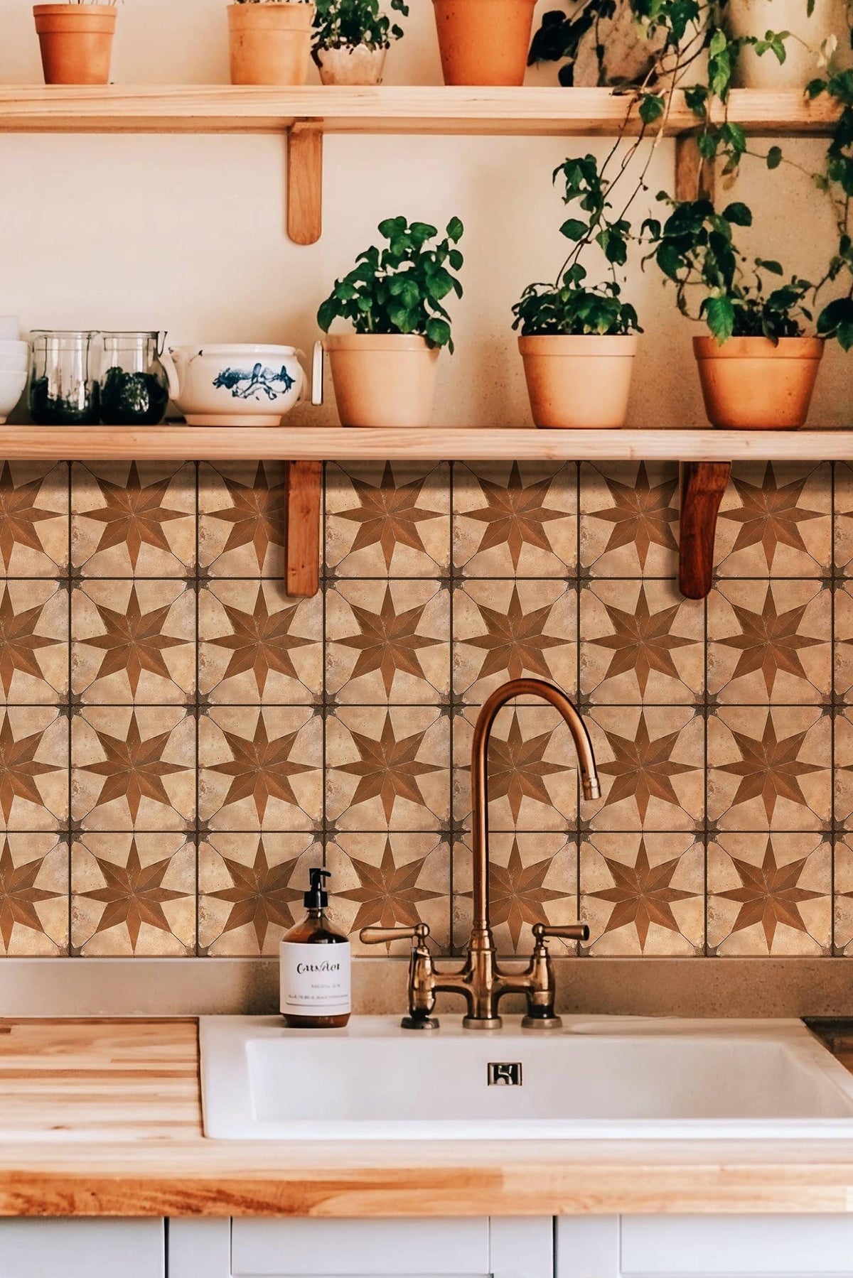 Beige & Brown Boho Star peel and stick tile decals