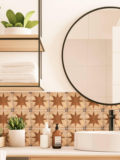 Beige & Brown Boho Star peel and stick tile decals, photo 3 of 8