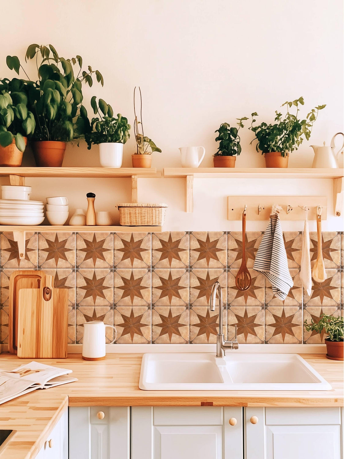 Beige & Brown Boho Star peel and stick tile decals, photo 4 of 8