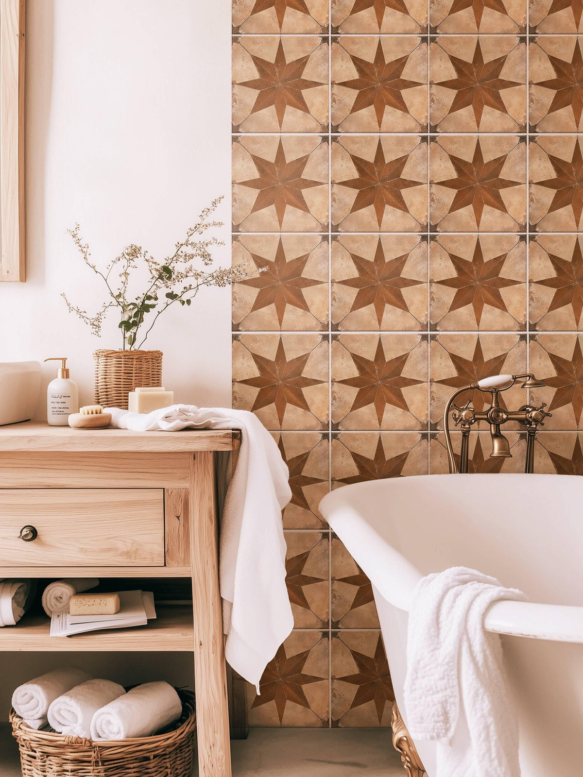 Beige & Brown Boho Star peel and stick tile decals, photo 5 of 8