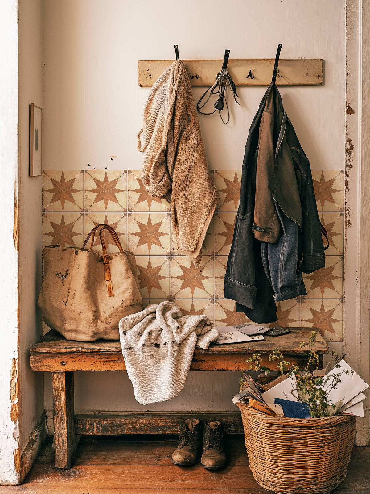 Beige & Brown Boho Star peel and stick tile decals, photo 6 of 8