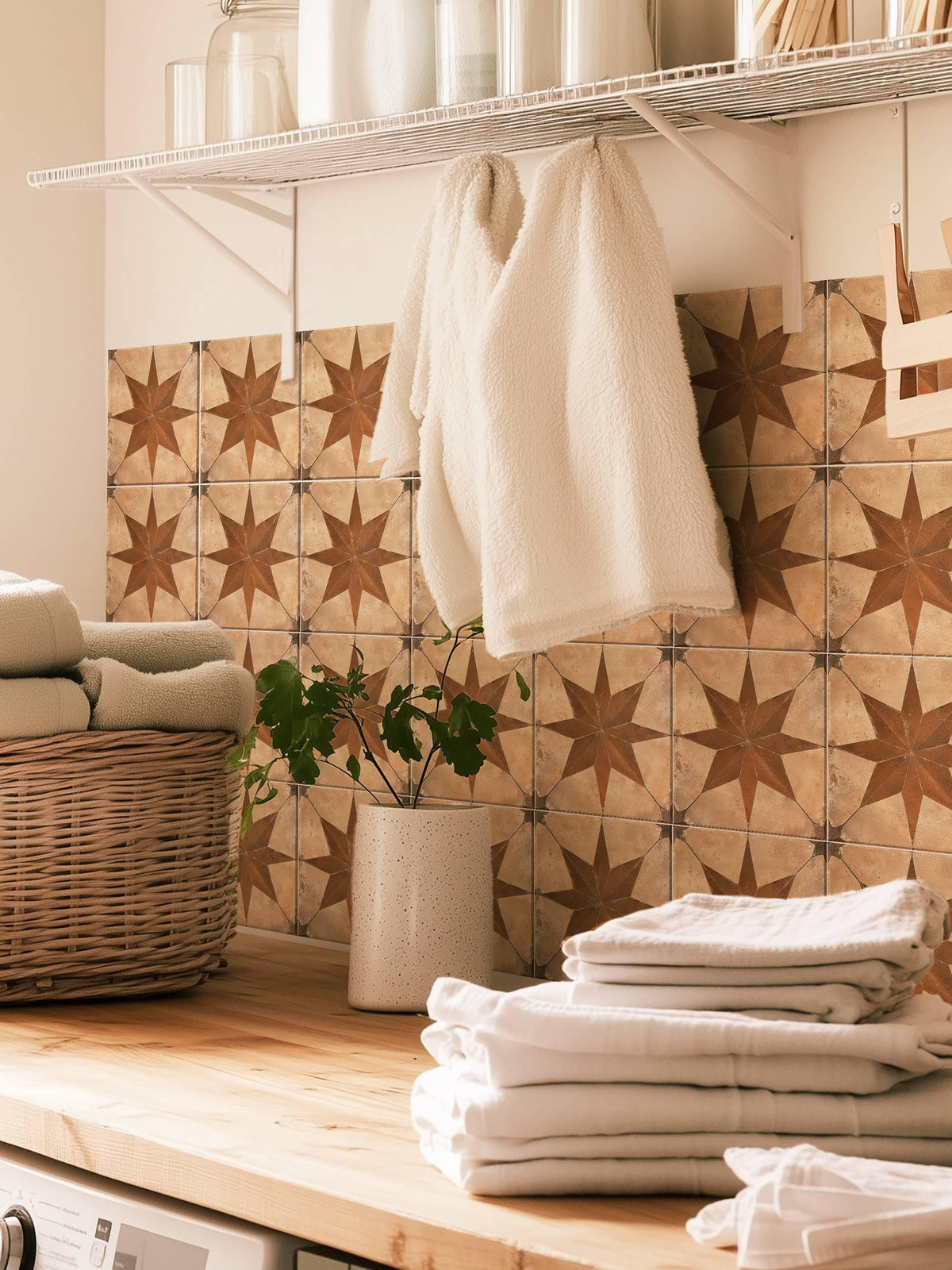 Beige & Brown Boho Star peel and stick tile decals, photo 7 of 8